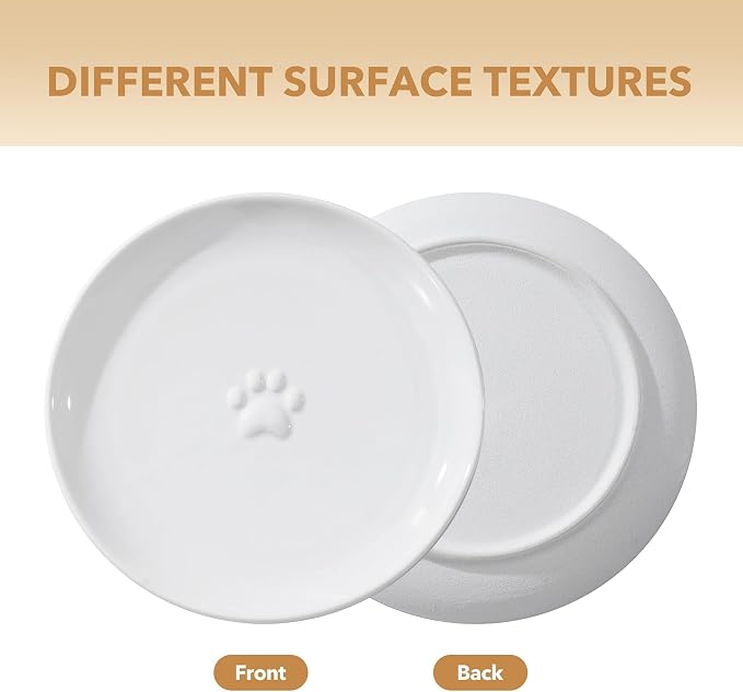 Havniva Elevated Cat Bowls, Cat Food and Water Bowl Set, Ceramic Cat Bowl | Raised Cat Food Bowls, Whisker Friendly, 5.6” Shallow Cat Dishes, Wide Cat Plates, Non-Slip Wood Stand, Two Heights