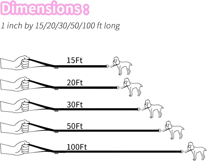 HIKISS Long Dog Leash Obedience Recall Training Agility Lead with Thickening Material for Large Dog - 15ft 20ft 30ft 50ft 100ft Training Leash(Pink 100ft)