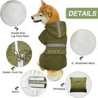 Green Waterproof Raincoat, 2XL for Small Dogs, Adjustable, Windproof, Reflective Strips