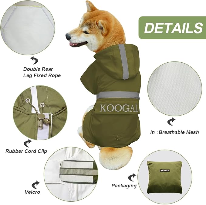 Hooded Dog Raincoat Apparel Poncho Waterproof Dog Clothes Pet Jacket,Dog Raincoats Winter Jacket for Small to Medium Dogs(Green,3XL)