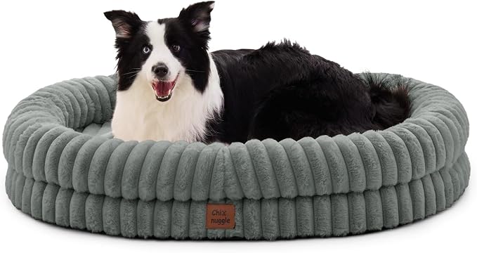 ChiXnuggle Orthopedic Dog Bed, Washable Cover, Faux Fur Bolster Pet Couch | waterproof,egg crate foam,non-slip bottom,for extra large dogs,grey,41*30*7,dog sofa