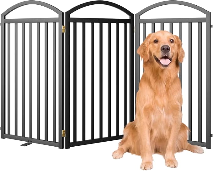SNUOWU 3 Panels Full Matel Freestanding Dog Gates, 72" Extra Wide 36" Tall Free Standing Dog Pet Gate for Indoor & Outdoor. Foldable Pet Fences for Doorways, House, Stairs, Porch, Deck, Yard