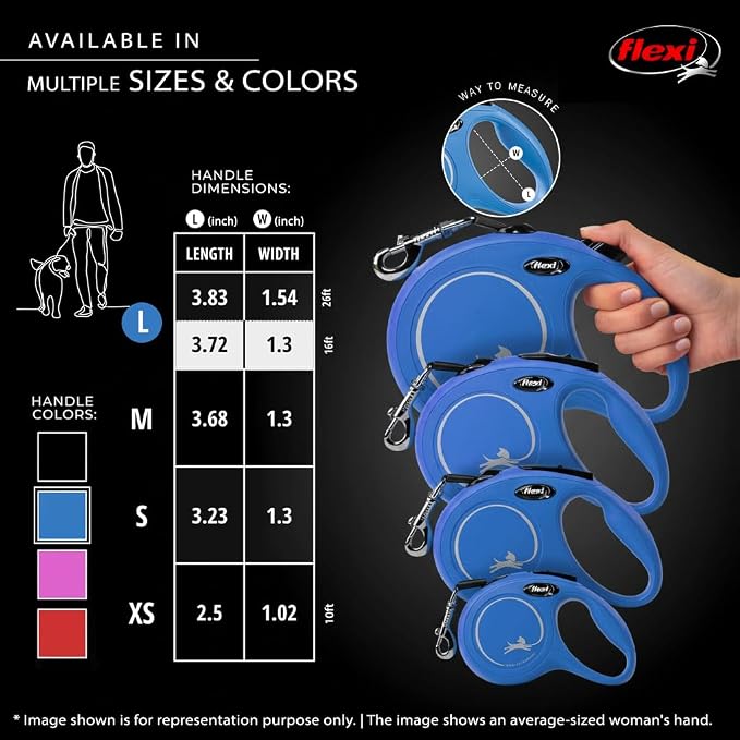 FLEXI® Classic Tape Retractable Dog Leash, Large, 16 ft - Blue | German engineered, original flexi leash, durable quality for dogs up to 110 lbs, tangle-free, walking, reliable brake system