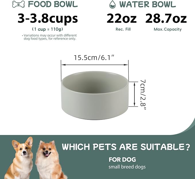 Havniva Ceramic Dog Bowls, 6.1” Dog Food and Water Bowl, Pet Feeding Bowl | Dog Food Bowl for Small Dogs, Food-Grade Ceramic, Dog Water Bowl with Non-Slip Rubber Base, Large Capacity, Dishwasher Safe