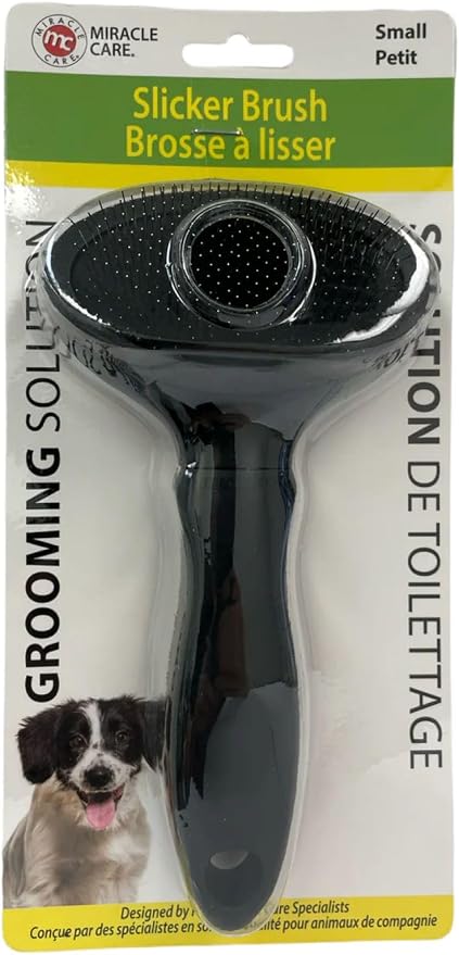 Miracle Care Small Slicker Brush for Dogs and Cats | Grooming Brush Removes Loose Undercoat, Reduce Shedding and Matting, Flexible Pins Protect Skin, Ergonomic & Cushioned Handle