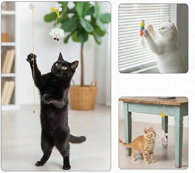 Interactive Hanging Cat Feather Toys, 18 PCS Cat Teaser Retractable Hanging Indoor Kitten Play Toys, Make Cats Fun Exercise & Self Play Toys