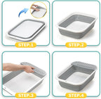 Foldable Cat Litter Box, Large Height-Adjustable Anti-Splash Open Air Kitty Litter Pan, Easy Clean with Scoop (Gray)