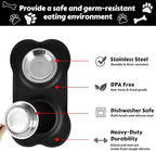 AsFrost Dog Food Bowls Stainless Steel Dog Bowls, Dog Food and Water Bowl Set with No Spill Non-Skid Silicone Mat, Dog Dishes for Small Medium Large Sized Dogs Pet Cat Food Bowls, 6 Cup, Black