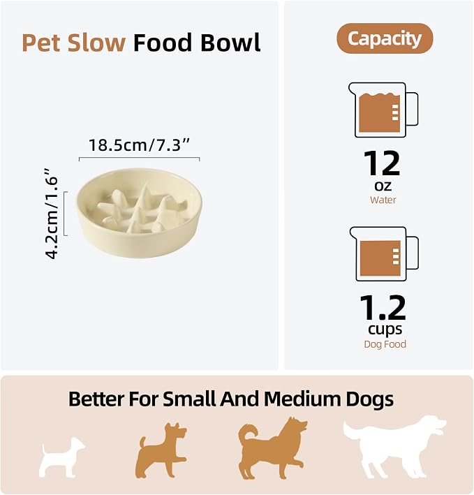 Havniva Slow Feeder Dog Bowls, Ceramic Dog Bowl Slow Feeder for Fast Eater | 1.2 Cups Puzzle Dog Food Bowl, Slow Feeding Bowls for Small & Medium Breed, Non-Slip Rubber Base, Anti-Choking