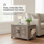 Homhedy 31.5" L Cat Litter Box Enclosure with Barn Door, Greige | Wooden Cat Washroom Furniture, Cat House, Pet Storage Cabinet, Dog-Proof, Fit Most of Litter Box, Farmhouse Style