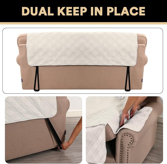 100% Waterproof Couch Cover for 3 Cushion Couch Sofa Pet Friendly Non-Slip Couch Cover for Dogs Washable Water Resistant Furniture Protector with Elastic Straps(XL Sofa 78", French Oak)