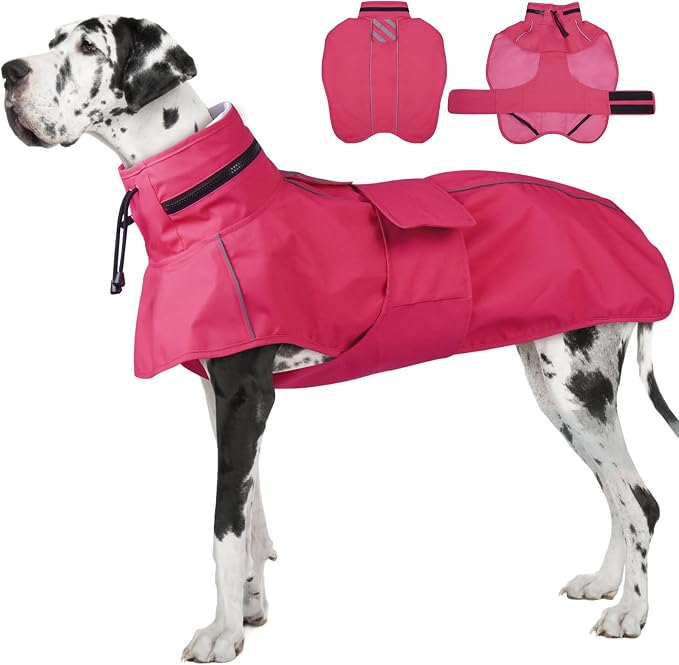 Waterproof Windproof Dog Raincoat with Full Body Coverage, Reflective Adjustable Hooded Jacket, Easy on Lightweight Dog Rain Coat for Large Dogs Poncho Breathable (Neon Pink, XXXXL)