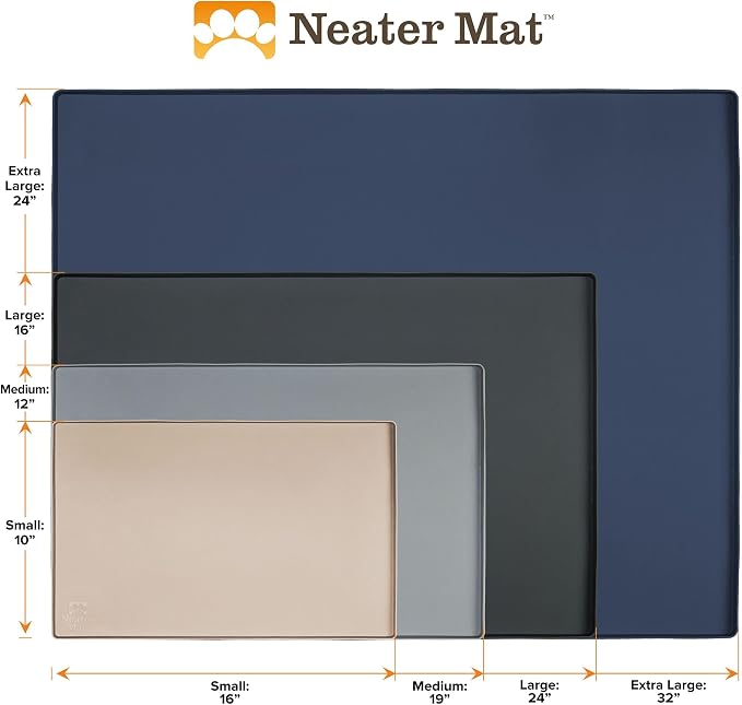 Neater Pet Brands Neater Mat Pet Mats for Food and Water, Cat & Dog Bowl Mat Waterproof Silicone, Feeding Tray, Dog Food Mats for Floors, Placemat w/Raised Edge for Under Bowls, 16” x 10”, Light Gray