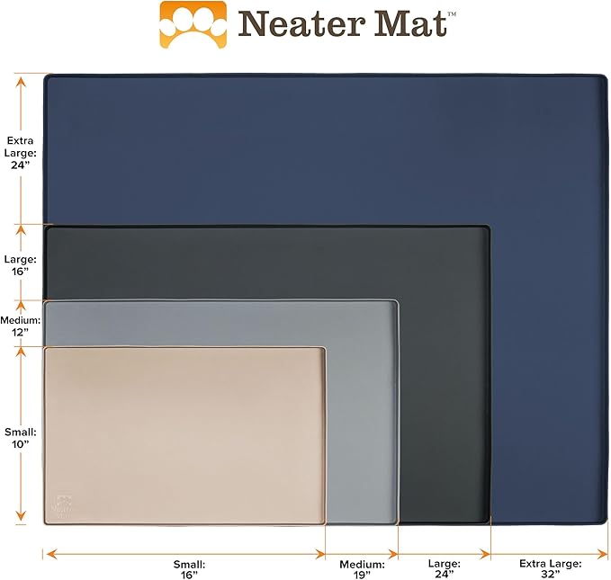 Neater Pet Brands Neater Mat Pet Mats for Food and Water, Cat & Dog Bowl Mat Waterproof Silicone, Feeding Tray, Dog Food Mats for Floors, Placemat w/Raised Edge for Under Bowls, 19” x 12”, Black