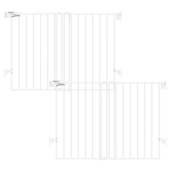 Babelio Baby Gate for Stairs, Kitchen & Doorways, No Bottom Bar| Easy Installation| One-Handed Operation| Auto-Close| Hardware Mount (Drill Needed) Safety Dog Gate (White - 2 Pcs, 26-43" W, 28" H) | Easy Install| One-handed Opening| Auto-close| Drill N...