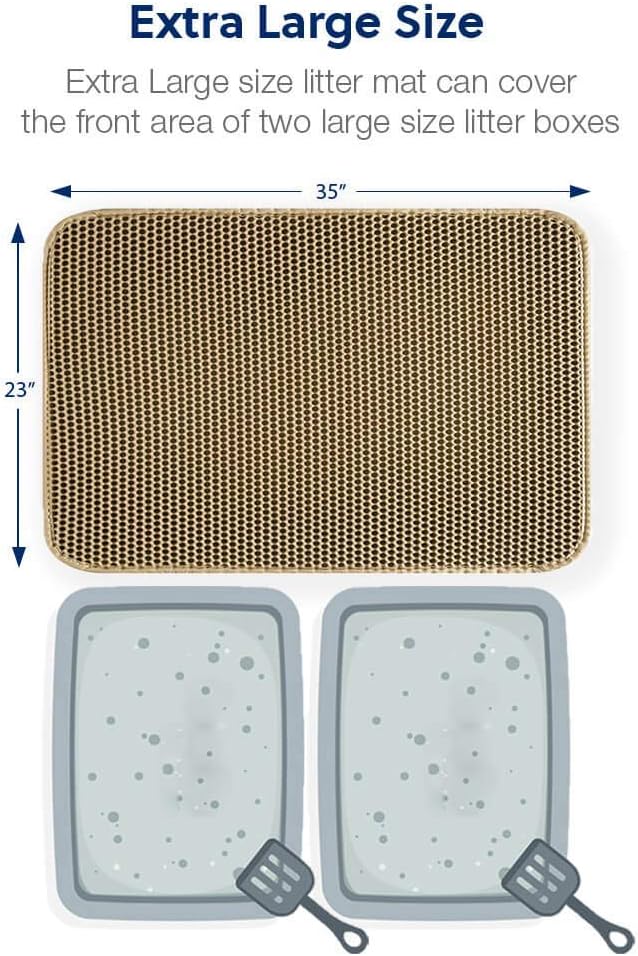 Cat Litter Mat, Kitty Litter Trapping Mat, Honeycomb Double Layer Mats, No Phthalate, Urine Waterproof, Easy Clean, Scatter Control, Catcher Litter Tray Box Rug Carpet