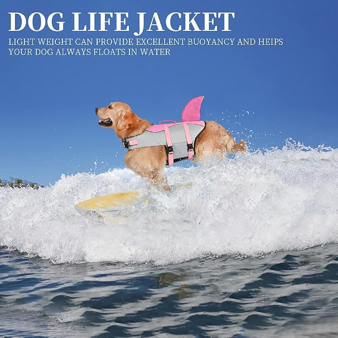 Fragralley Shark Dog Life Jacket, Adjustable Dog Life Vest with Shark Fin, Suit for Small Medium Large Dog Life Vest for Swimming and Boating
