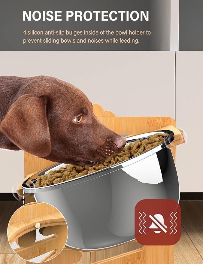 Vantic Elevated Dog Bowls, Adjustable Bowl Stand Large/XLarge, Natural | Bamboo Elevated Feeder with 2 Stainless Steel Bowls, Adjustable Height Stand for Large and Extra-Large Dogs