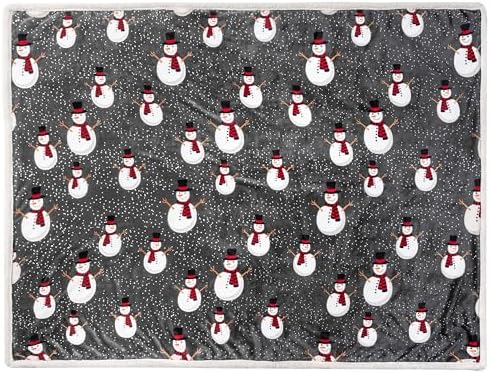 PAVILIA Premium Christmas Sherpa Throw Blanket, 60x80, Grey Snowman Cozy Fleece Holiday Blanket, Reversible Plush Winter Throw for Couch & Bed, Ultra Soft Warm Christmas - Image 4