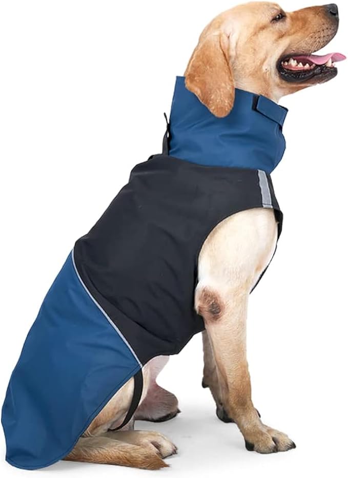 Windproof Dog Winter Jackets - Outdoor Coats for Cold Weather, Waterproof Raincoats with Leash Hole, Black Blue XL