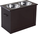 PawHut Raised Pet Feeding Storage Station for Large Dogs, Coffee | with2 Stainless Steel Bowls Base for Other Large Pets