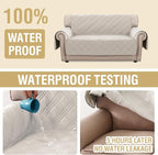 H.VERSAILTEX 100% Waterproof Couch Cover 2 Cushion Sofa Modern Sofa Covers Waterproof and Washable Thick Soft Couch Cover for Dogs with Elastic Straps (Loveseat, French Oak/Beige)