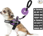 Service Dog Harness and Leash Set, XS, Purple, with 10 Patches, Reflective, for Small Dogs