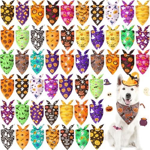 Preboun 50 Pcs Halloween Dog Bandanas Bulk, Pumpkin Ghost Bat Spider Web by Preboun