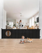 120" Extra Long Retractable Baby Gate, 34" Tall Mesh Baby Gate | 10 Reinforced Rods for Added Stability, Retractable Mesh Pet Gate for Patios, Decks, Outdoor Space & Large Indoor Area, Black