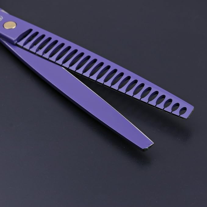 Purple Dragon 8.0 inch Professional Dog Grooming Hair Cutting Scissor-Set | Stainless Steel, Curved Scissor&Chunker Shear Kit Includes Bag, for Pet Groomer or Family DIY Pet Use