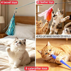 40 Pcs Cat Toys - Cat Wand Toy Replacement Feather Worm | Cat Fishing Pole Toy, Cat Wand Feather Attachment/Cat Toy Wand Caterpillar Attachment/Cat Fishing Pole Toy Tassel Attachment