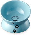 Y YHY Elevated Cat Food Bowl, Ceramic Raised Bowl, Tilt Angle Protects Cat's Spine, Anti Vomiting Dish, Backflow Prevention, Lake Blue