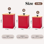 Kitchen Canisters Set of 3, Metal Flour Sugar Storage Containers with Airtight Lids-Canisters Sets for Kitchen with Customizable Chalkboard Labels & Marker Pen-Spice, Coffee Storage Jars(Red)