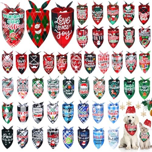 Abbylike 50 Pcs Christmas Plaid Dog Bandanas for Large Small Dog by Abbylike
