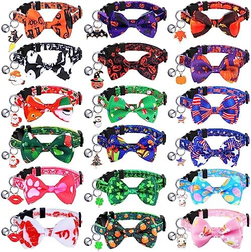 Kacctyen 18 Pcs Holiday Cat Collars Halloween with Bowtie Bell, Medium by Kacctyen