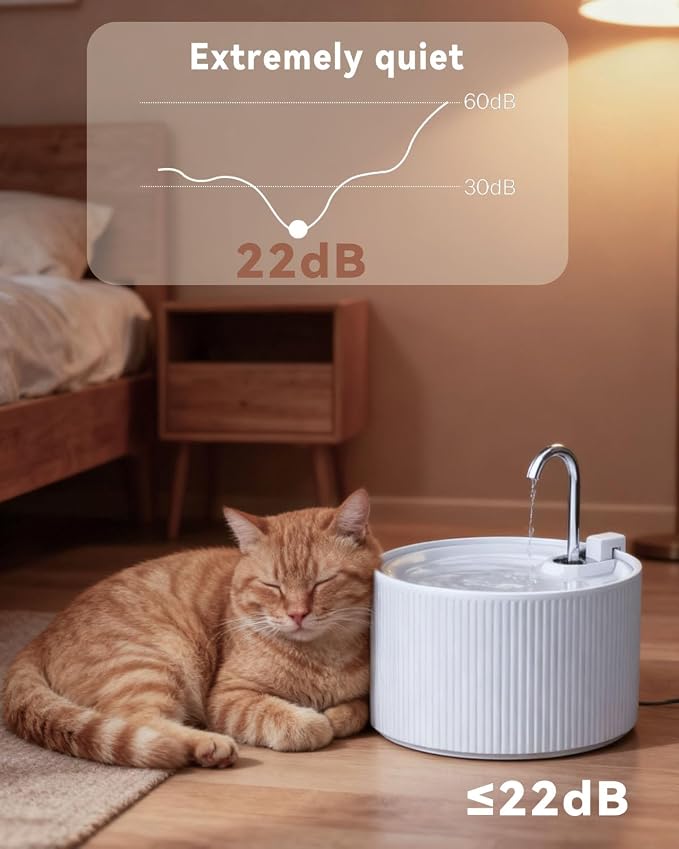 Ceramic Cat Water Fountain, 2.2L/74oz Cat Fountains for Drinking Indoor, Pet Water Fountain with Ultra-Quiet Pump (Fountain+5 Filters & 5 Sponges)