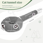 Ownpets 2-in-1 Cat Tunnel Large Lollipop 12" D Collapsible Cave Plush, Grey | Foldable Tunnel Bed, Fluffy Ball, Multi-Exit Maze, For Cats Kittens Puppies Rabbits, Soft Plush, Easy Store, Cozy Hiding Spot