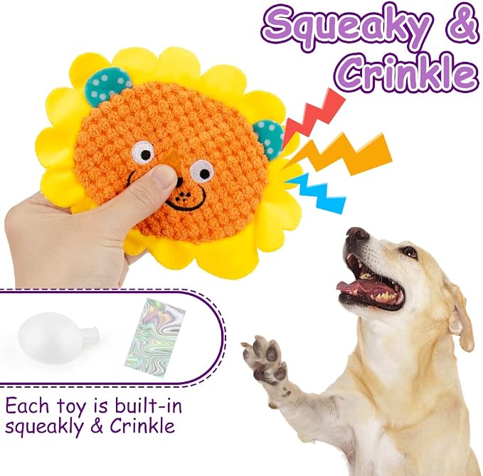No Stuffing Dog Toys -8 Pack Squeaky Dog Crinkle Toys for Small Medium Dogs | Interactive Durable Plush Dog Toys,Cute Textured Animals Stuffless Pet Squeaky Toys for Puppy Teething Chewing