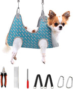 Supet Dog Grooming Hammock for Nail Trimming, Pet Grooming Hanging Harness | Restraint Dog Leashes Sling, Stress-Free Animal Holder Set for Clipping Nails, Ear & Eye Cleaning, Medicine(Coral Blue, 2XS)