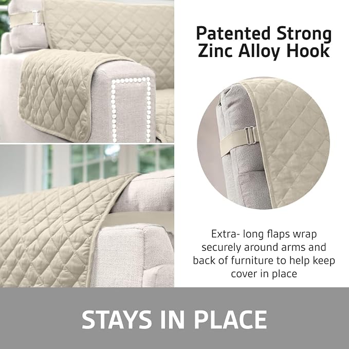 Sofa Shield 100% Waterproof Couch Cover with Patented Straps, Slip and Stain Resistant, Machine Washable Sofa Slipcover for Dogs Cats Pets Kids, 30x30 inch Seat, Sectional Corner, Taupe