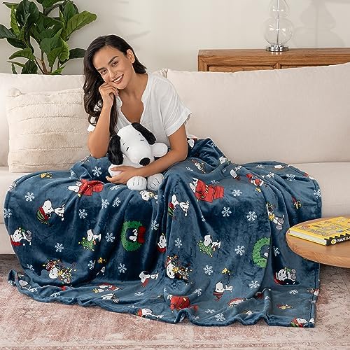 Berkshire Blanket Peanuts® Heavyweight Christmas Blanket,VelvetLoft® Cute Character Snoopy Plush Bed Blanket,Peanuts Best Chirstmas Icons Opened Up Navy,60 in x 70 in (Official Peanuts® Product) - Image 2