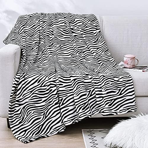 Vessia Zebra Printed Throw Blanket, 300GSM Black and White Couch Blanket by Vessia