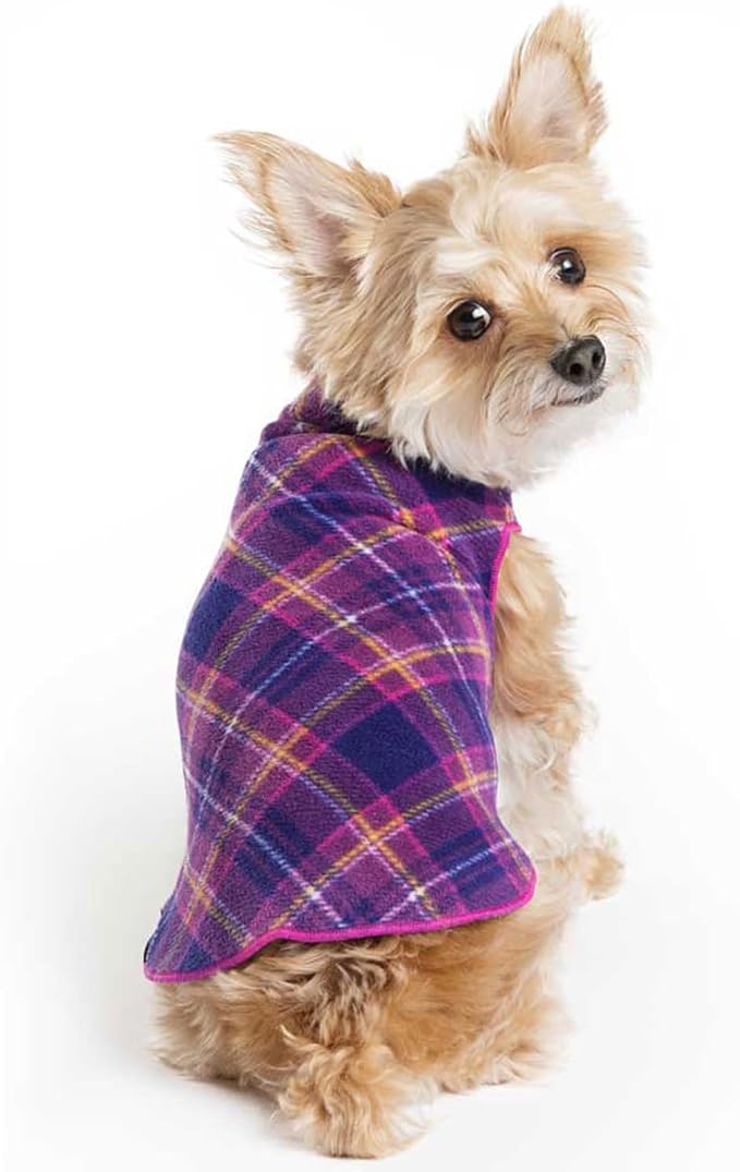 Goldpaw Stretch Fleece Dog Sweater - with Spandex for 4-Way Stretch - Soft, Comfortable Dog Coat - Machine Washable - Made in the USA - Mulberry Plaid - Size 24