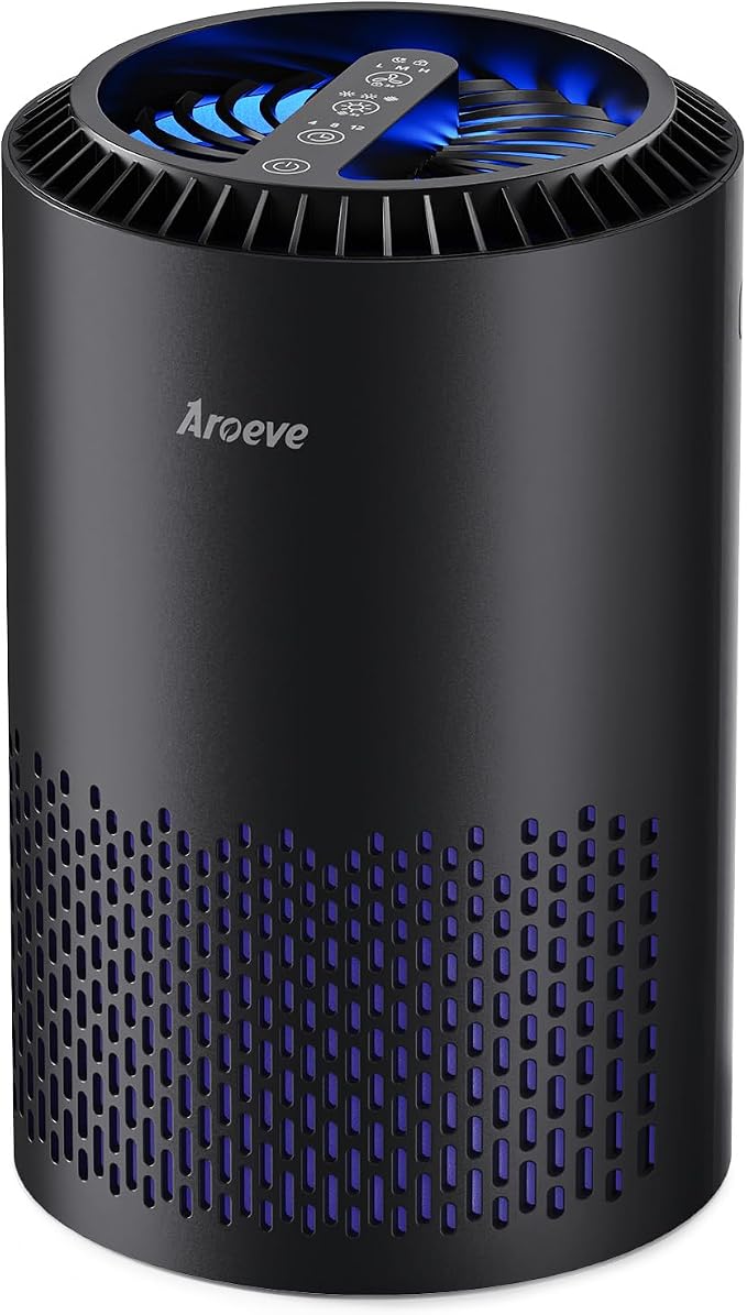 AROEVE Air Purifiers for Bedroom with Sleep Mode Speed Control-MK01A(Black) | Energy Star Efficiency, Meet Global Recycled Standard, 360-Degree Air Inlets, 22dB Noise Level, Aromatherapy Function