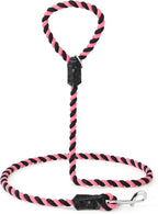 Mile High Life Rainbow Dog Leash Braided Cotton Rope w Leather-Wrapped Ends | Rust-proof 360° swivel clasp, Heavy-duty for medium/large breeds. Great for weddings, daily walks (4FT, 1/2", Black/Pink)