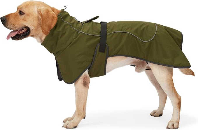 JOHNBOLIN Dog Winter Jacket & Raincoat - Waterproof Windproof Reflective Coat with Warm Insulation, All-Weather Hiking Travel Gear for Indoor/Outdoor Use(Military Green, X-Large)