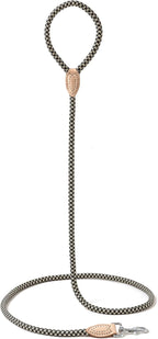 Mile High Life Dog Leash with Genuine Leather Connection, 4/5/6 FT | Rope Leash, Heavy Duty 360° Swivel Metal Clasp, for Small Medium & Large Dogs Walking (Black Khaki, 72 Inch-1/2)