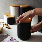MilkyWay Food Storage Jar Ceramic Canisters With Airtight Seal Lid S 8.7oz | Durable Ceramic Material, Airtight Bamboo Lid, Modern Damp-Proof Design, Ideal For Coffee And Tea(White(S: 8.7oz/260ml))