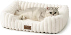 Orthopedic Dog Bed for Small Dogs & Cats - Washable Rectangle Pet Bed with Anti-Slip Bottom, Soft Calming Cat & Puppy Bed for Indoor Pets (25"x21"x6", Cream)
