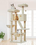 Taoqimiao Sturdy Cat Tree, 58In Cat Tower for Indoor Cats Large Adult | Spacious Cat Condo, 2 Cute Perches, Metal Frame Cozy Hammock, 1 Scratch Board, 8 Natural Sisal Posts, Basket, Beige, MS026M